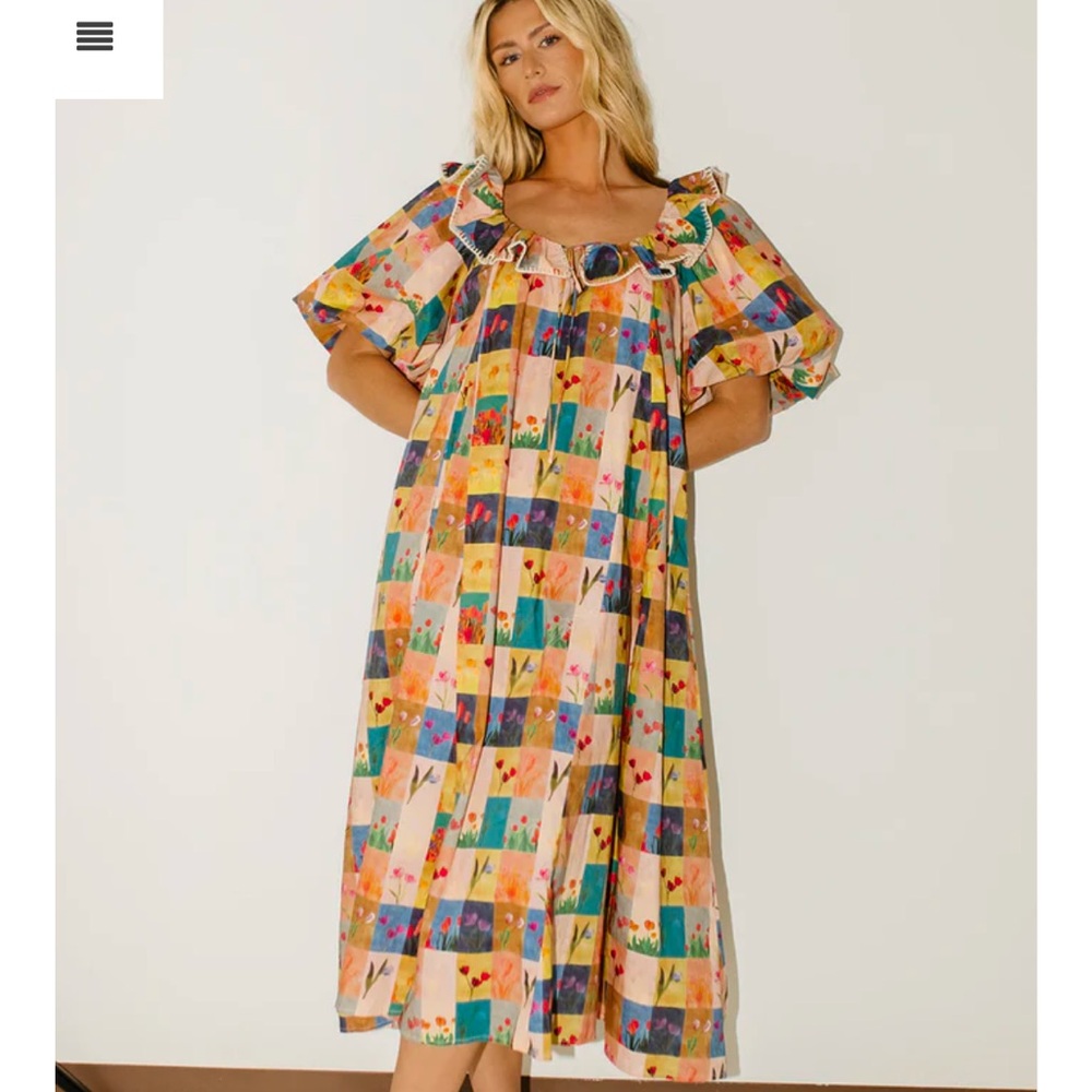 NWT ZOCO GOOD LUCK PUFF SLEEVE DRESS // PATCHWORK XS